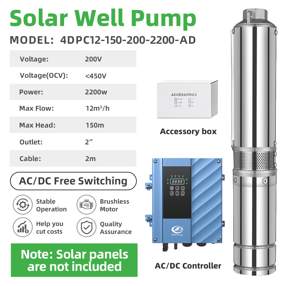 Solar Water Pump 2200W 4 Inch - DIFFUL 4 inch 2200W Solar Deep