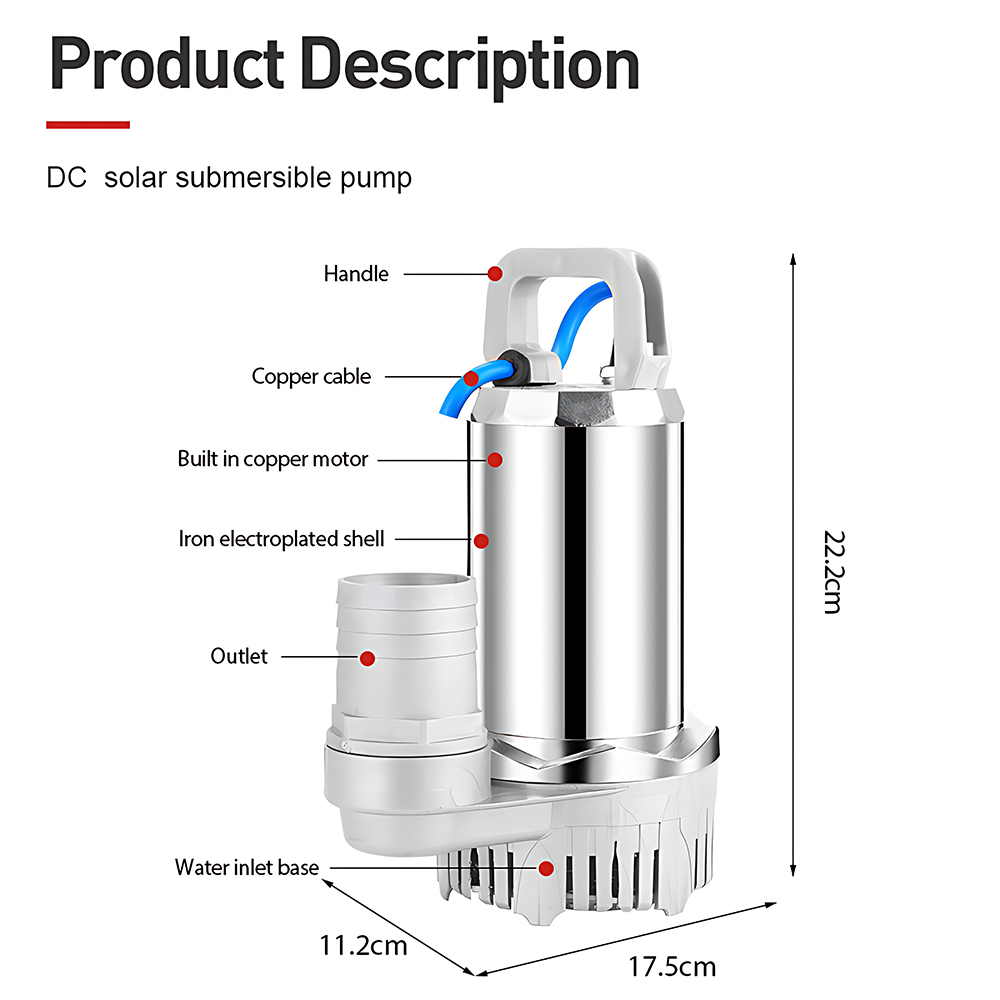 12V 24V DC Solar Submersible W - огляд і ціна Solar Irrigation Pump 12V