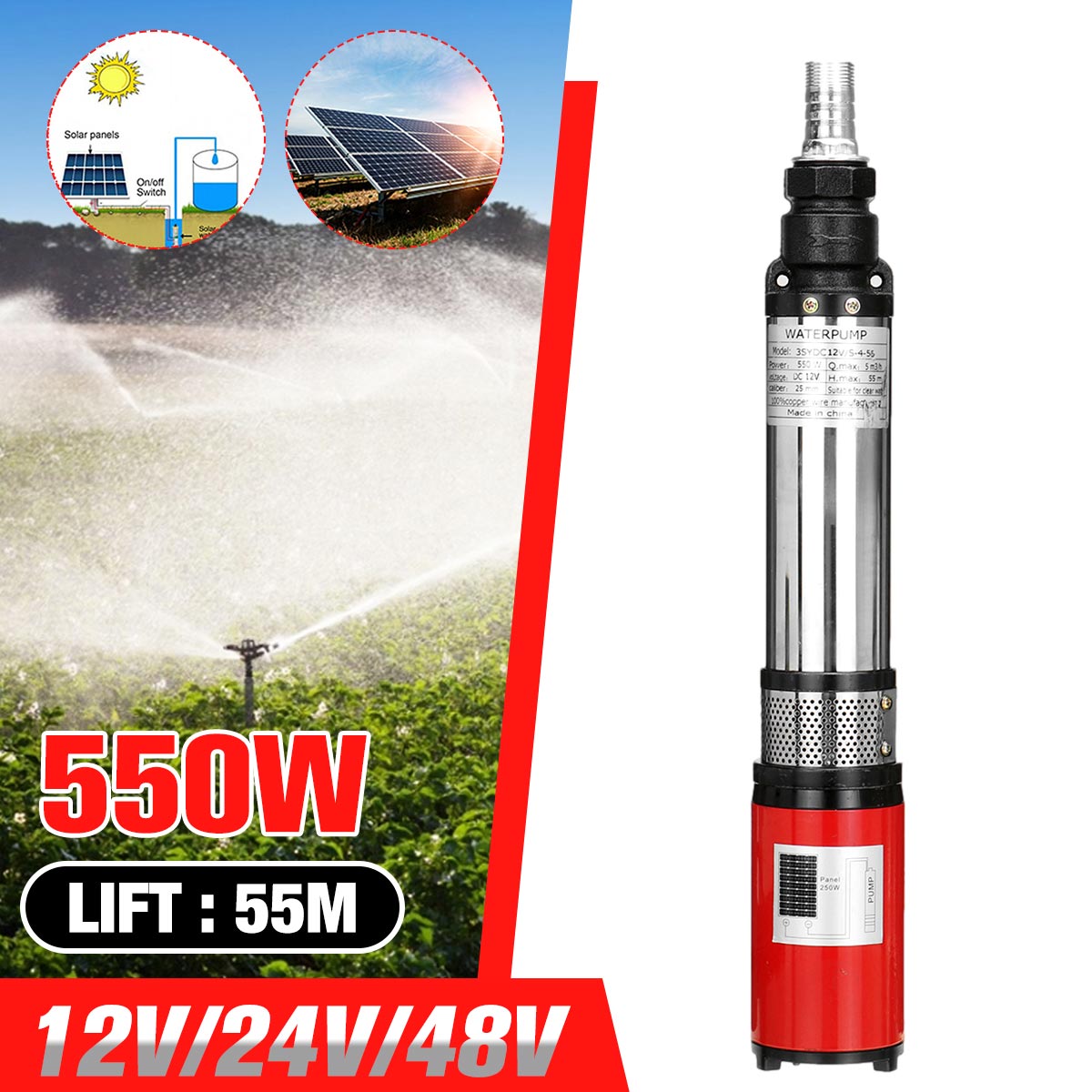 550W 12V 24V 48V High Lift 55m - огляд і ціна Solar Water Pump 48V Submersible